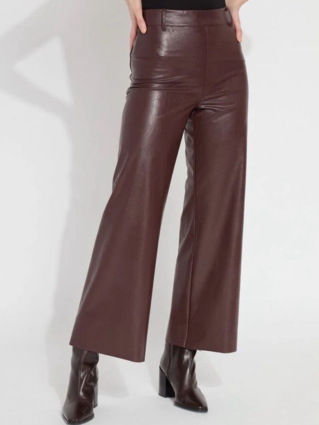 Lysee New York Burgundy Vegan Leather Wide-Leg Pants Women's Large
